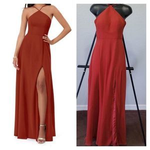 Azazie "Bailey" Floor Length Halter Chiffon Bridesmaids Dress Size A2